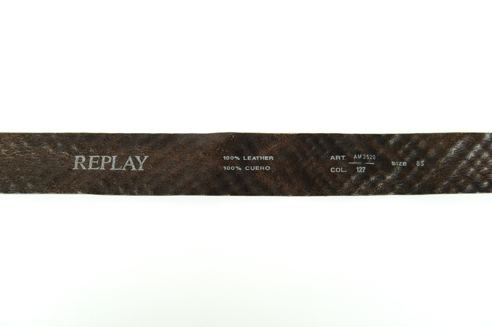 REPLAY Men Belt 85 cm Brown Patterned Genuine Cow Leather Squared-End Buckled
