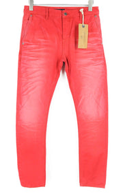 SCOTCH & SODA Raze Men Trousers W28/L32 Red Slim Fit Pure Cotton Dyed Washed