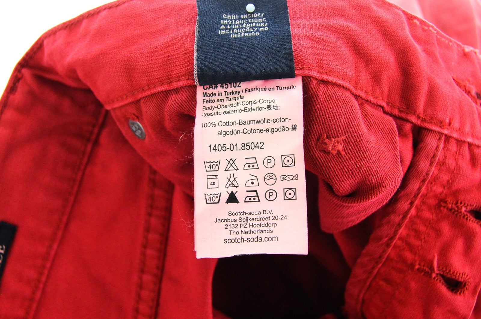 SCOTCH & SODA Raze Men Trousers W28/L32 Red Slim Fit Pure Cotton Dyed Washed