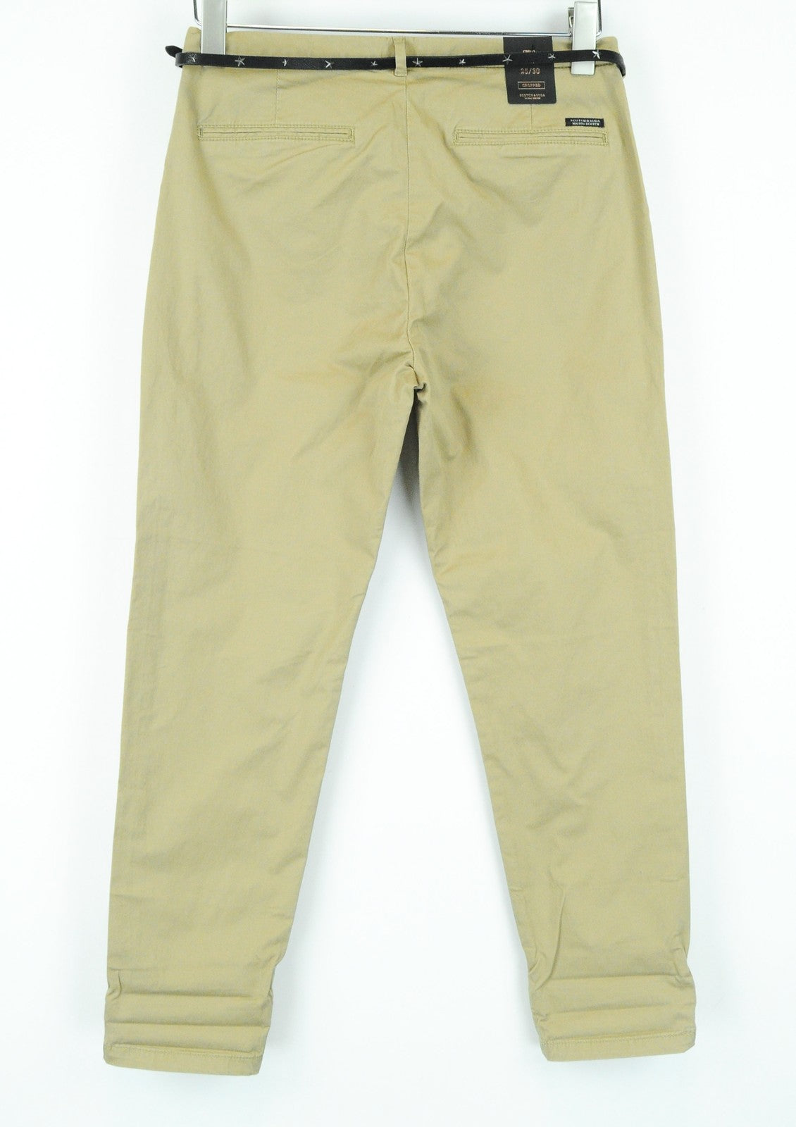 MAISON SCOTCH Women Trousers W25/L30 Cropped Cotton Stretch Light Brown Belted