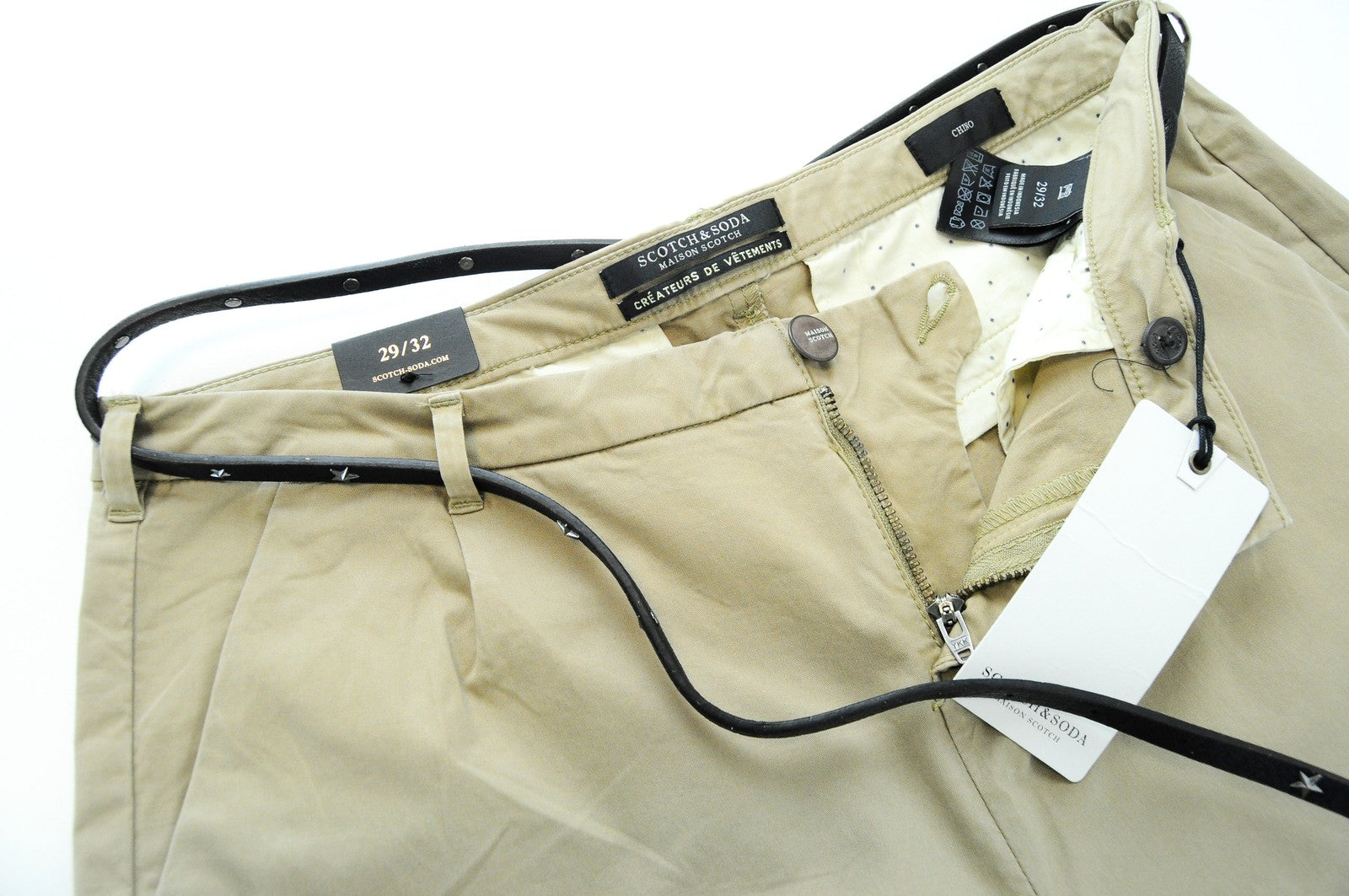 MAISON SCOTCH Women Trousers W29/L32 Cropped Cotton Stretch Light Brown Belted*