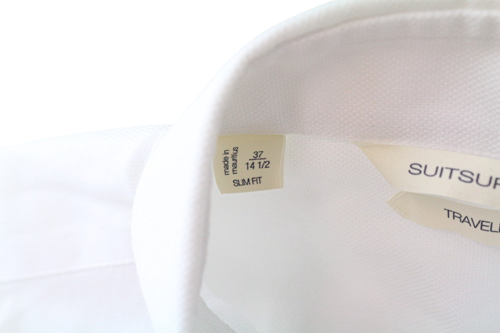 SUITSUPPLY Traveller Men's Formal Shirt 37/14 1/2 Slim White Cotton Long Sleeve