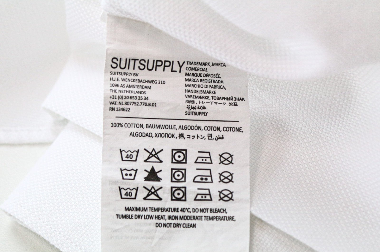 SUITSUPPLY Traveller Men's Formal Shirt 37/14 1/2 Slim White Cotton Long Sleeve