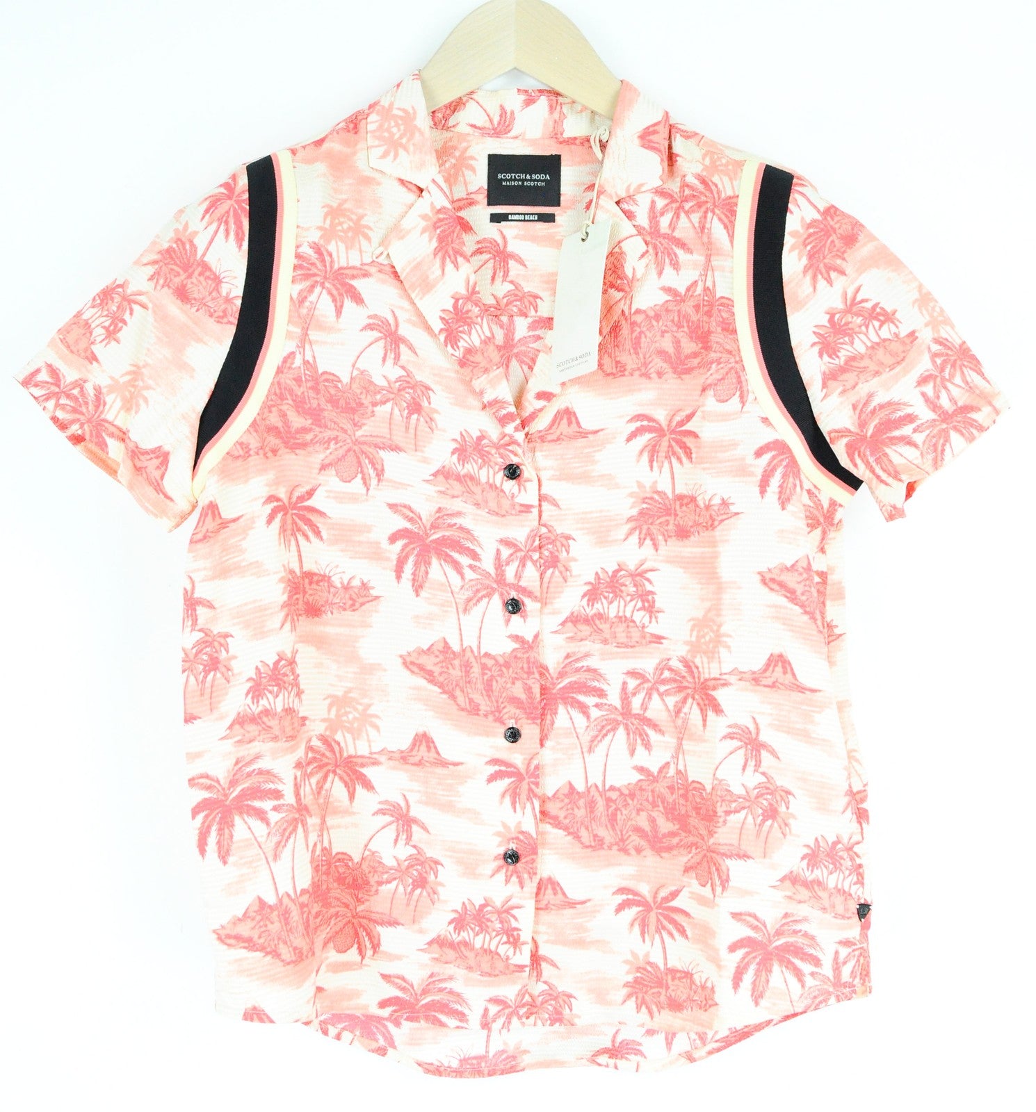 MAISON SCOTCH Women Shirt XS Pink Palm Patterned Short Sleeved Lightweight
