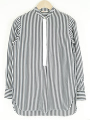 SUISTUDIO Women Shirt 36R White Pure Cotton Long Sleeve Striped Half-Buttoned