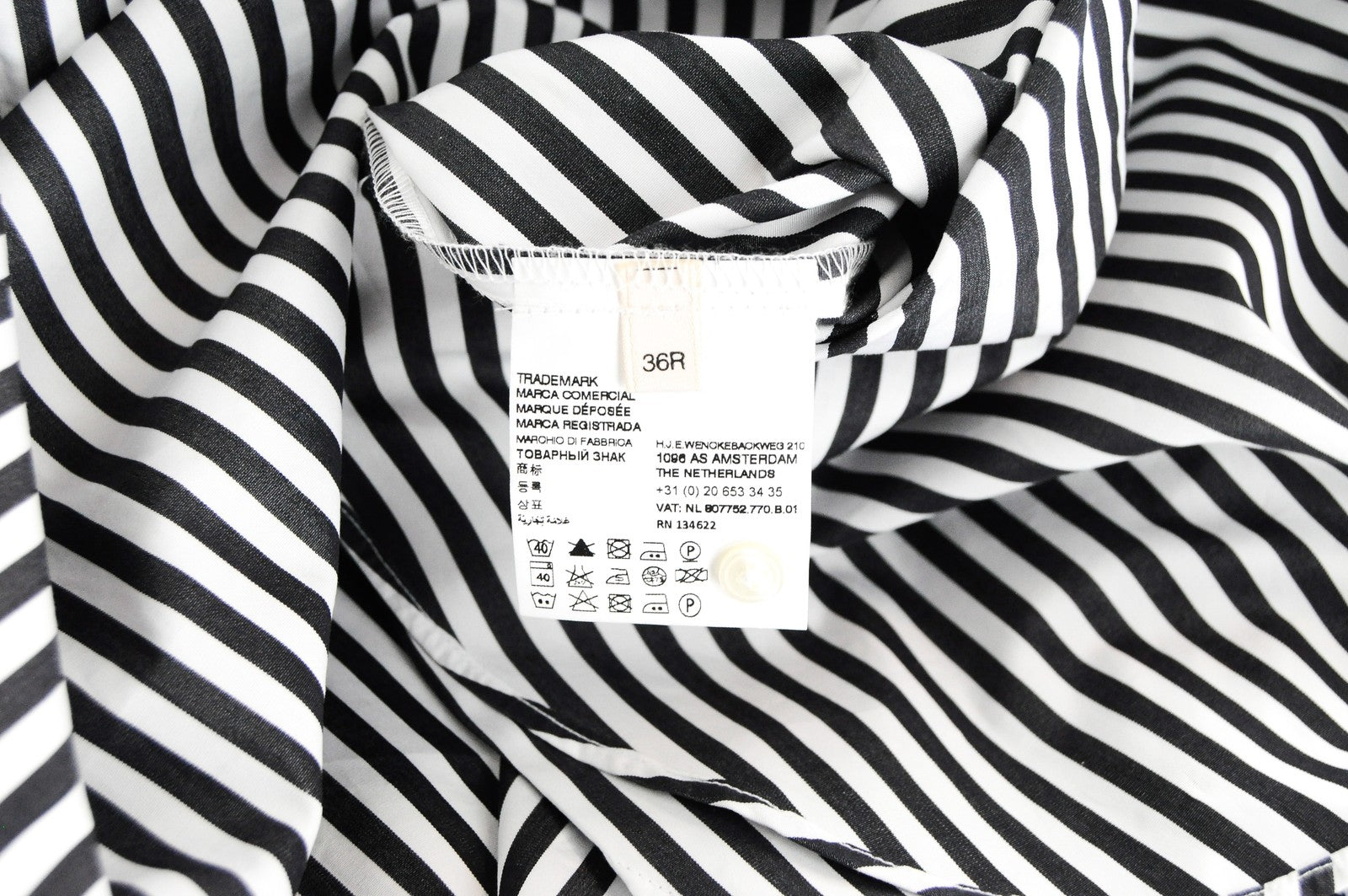 SUISTUDIO Women Shirt 36R White Pure Cotton Long Sleeve Striped Half-Buttoned