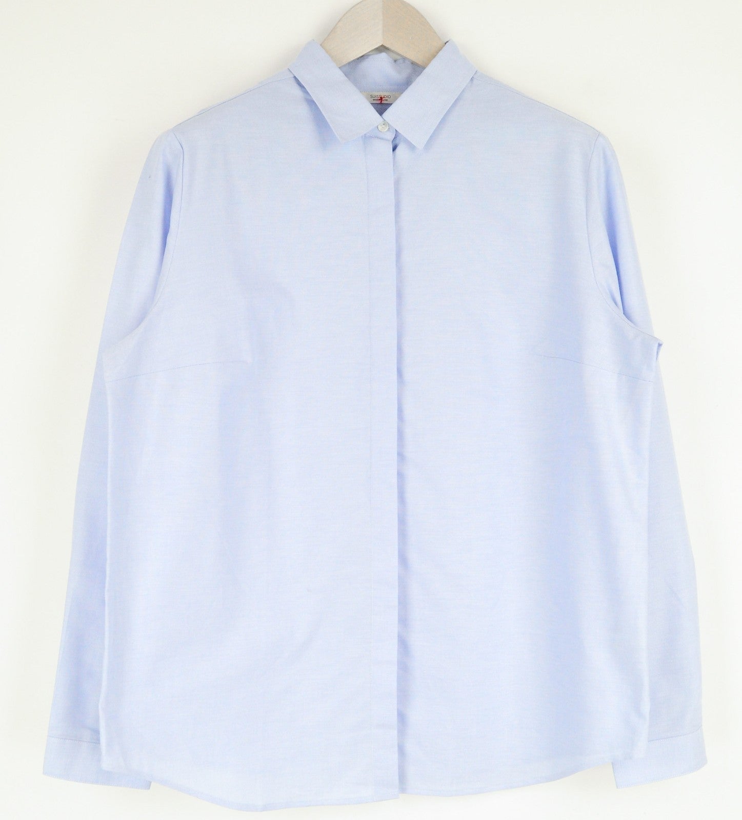 SUISTUDIO Women Shirt 44R Blue Pure Cotton Long Sleeved Formal Button-Up