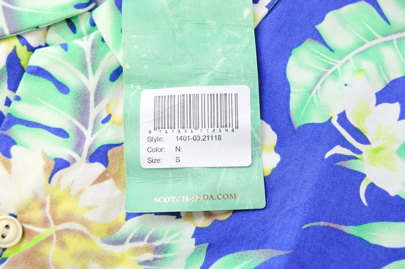 SCOTCH & SODA Ams Couture Men Shirt S Blue Cotton Flower Pattern Short Sleeve
