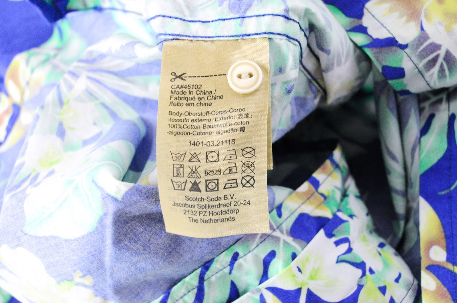 SCOTCH & SODA Ams Couture Men Shirt S Blue Cotton Flower Pattern Short Sleeve