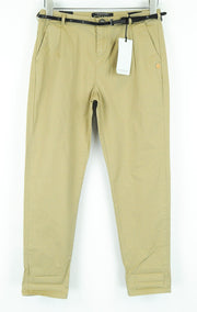 MAISON SCOTCH Women Trousers W26/L32 Cropped Cotton Stretch Brown Chino Belted