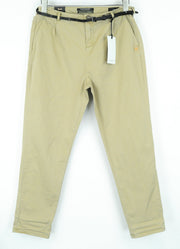 MAISON SCOTCH Women Trousers W30/L32 Light Brown Belted Cropped Cotton Stretch*