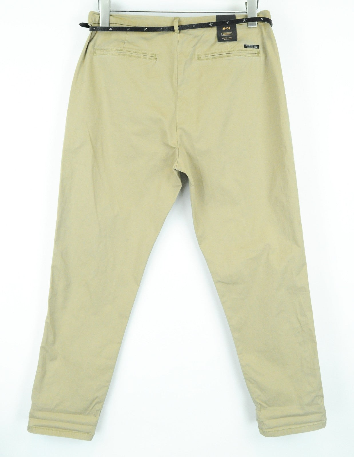 MAISON SCOTCH Women Trousers W30/L32 Light Brown Belted Cropped Cotton Stretch*