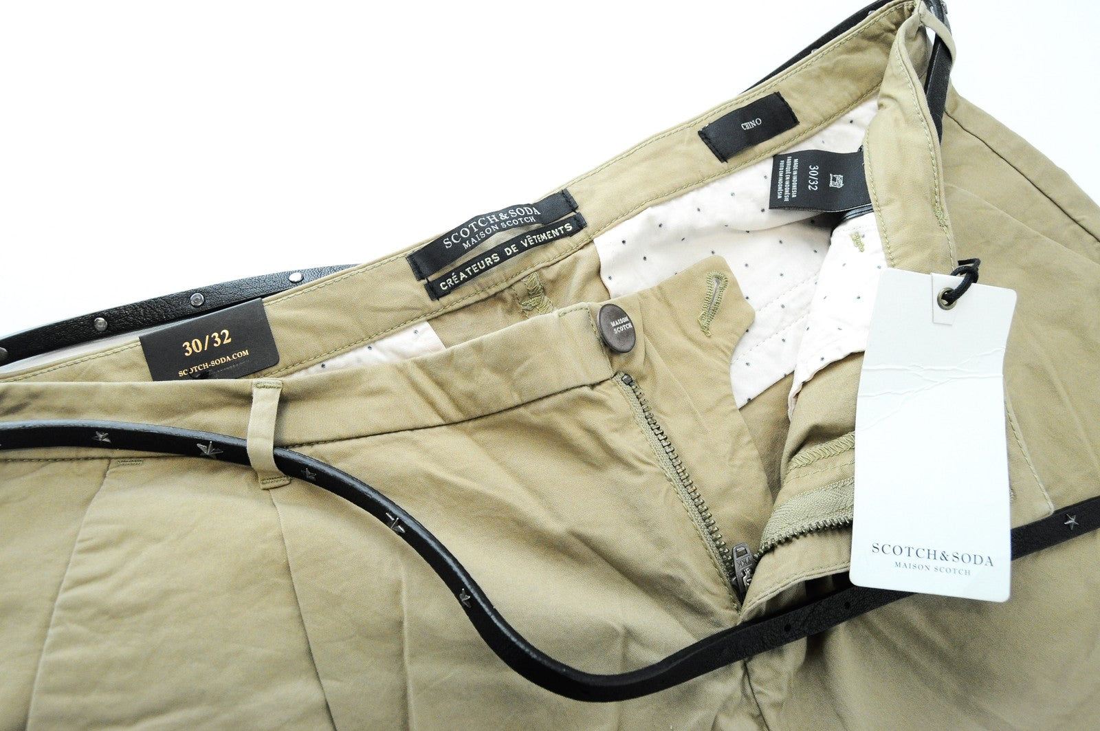 MAISON SCOTCH Women Trousers W30/L32 Light Brown Belted Cropped Cotton Stretch*