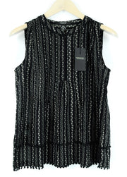 SCOTCH & SODA Ams Blauw Women Blouse S Black Cotton Pattern Sleeveless Pom Poms