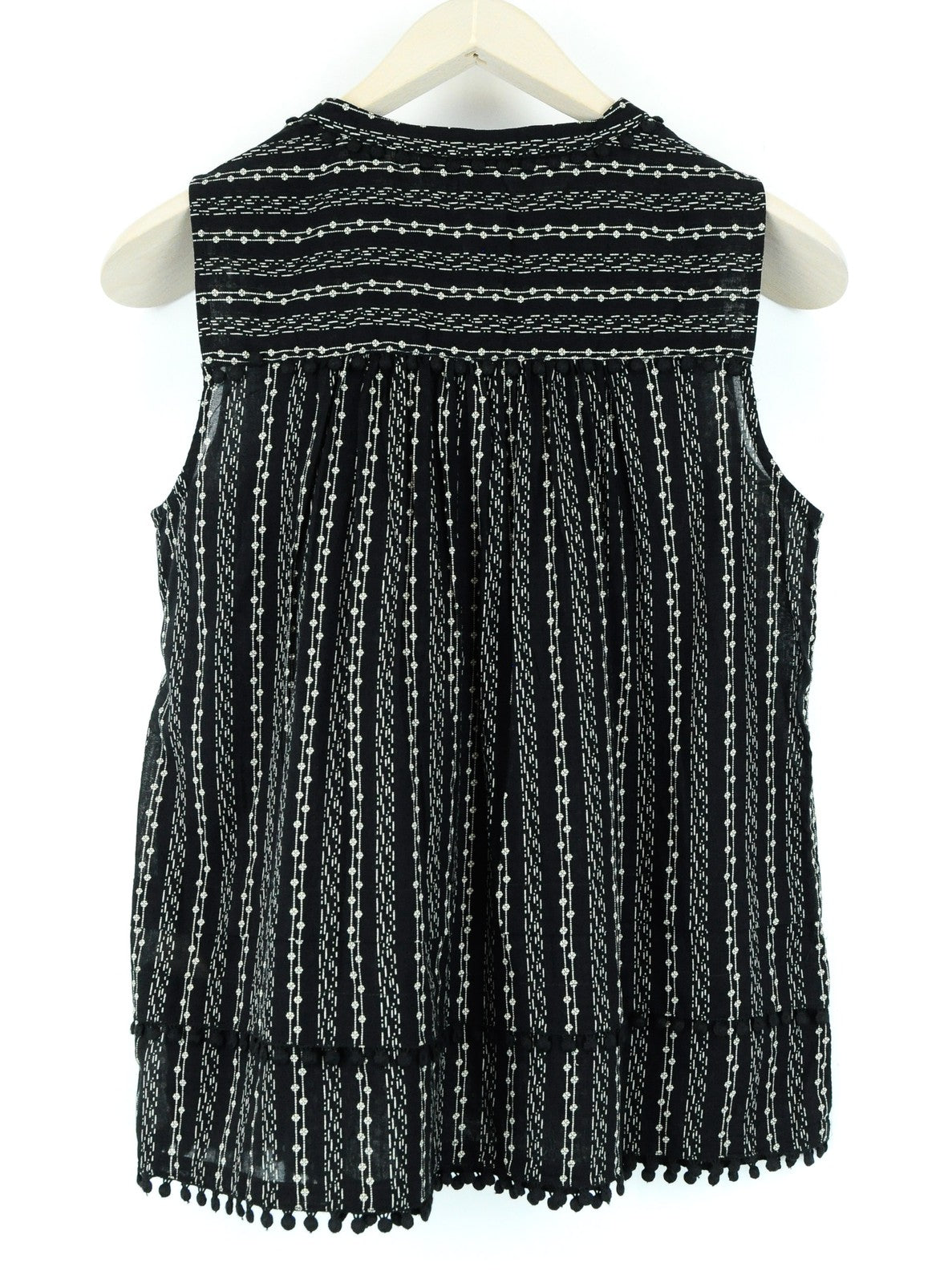 SCOTCH & SODA Ams Blauw Women Blouse S Black Cotton Pattern Sleeveless Pom Poms