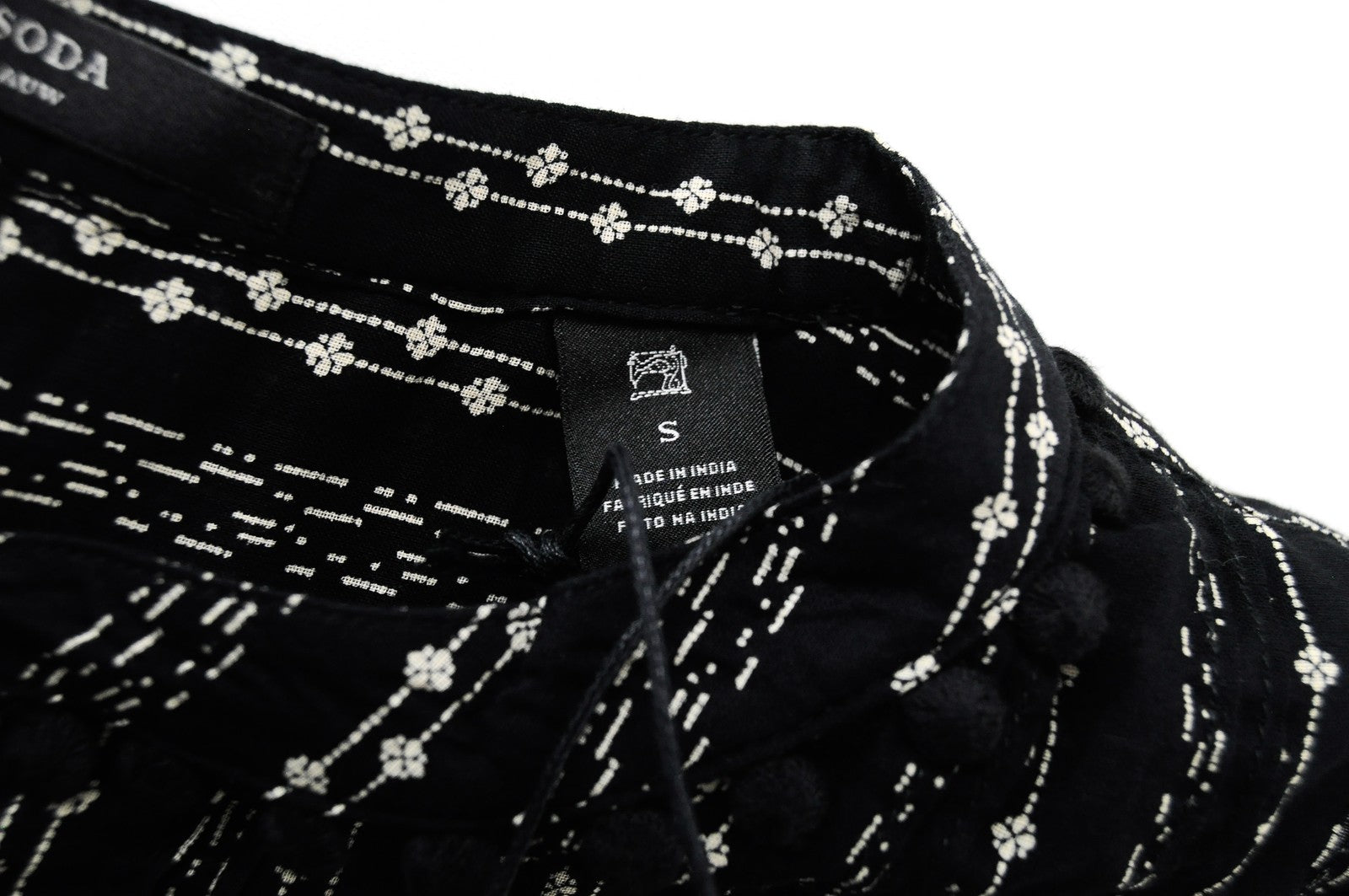 SCOTCH & SODA Ams Blauw Women Blouse S Black Cotton Pattern Sleeveless Pom Poms