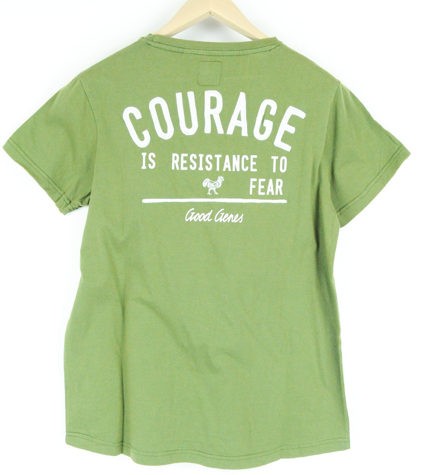 GOOD GENES Men T-Shirt S Green Pure Cotton Short Sleeved Round Neck Logo