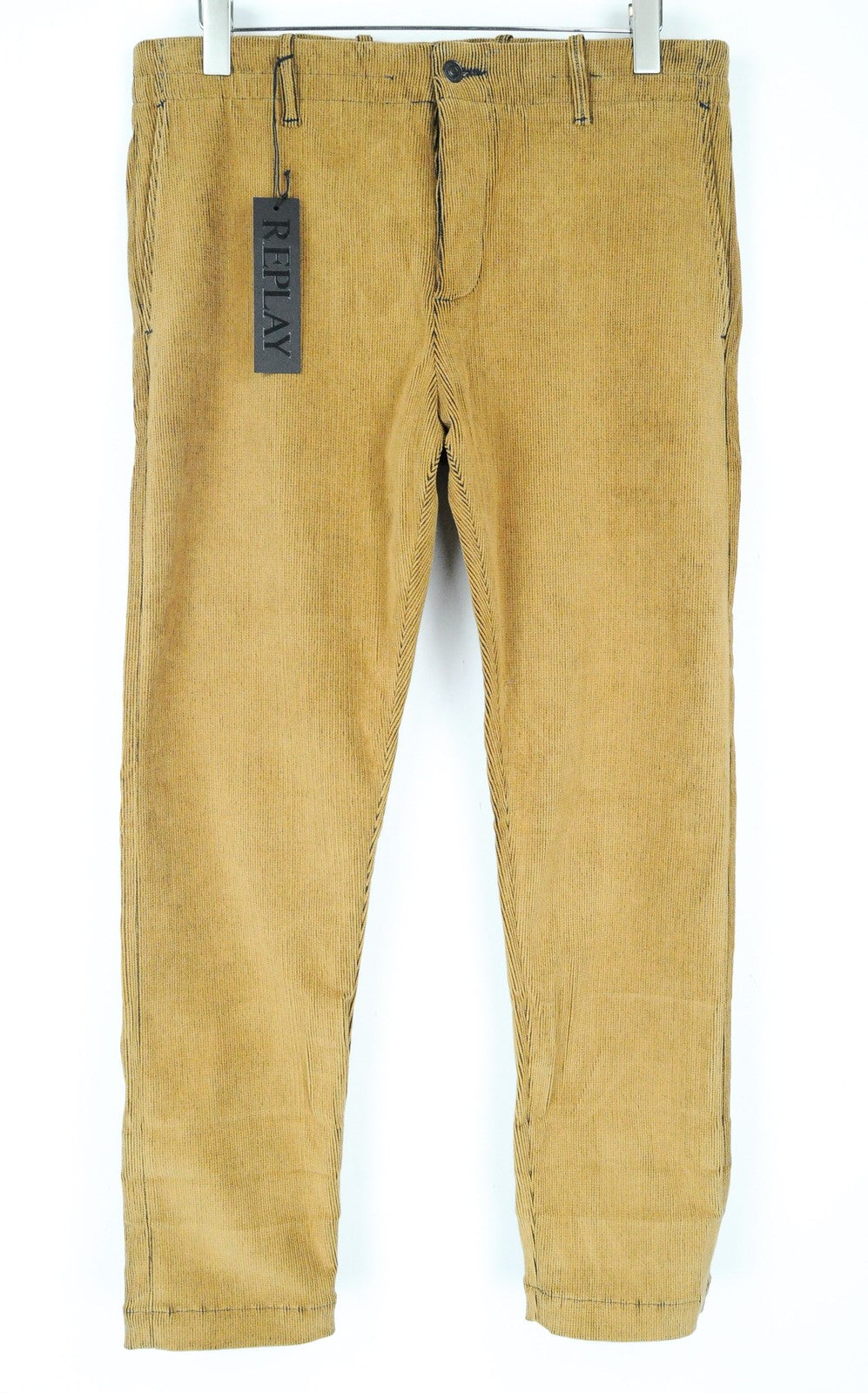 REPLAY Men Trousers W34/L30 Regular Fit Cotton Stretch Corduroy Brown