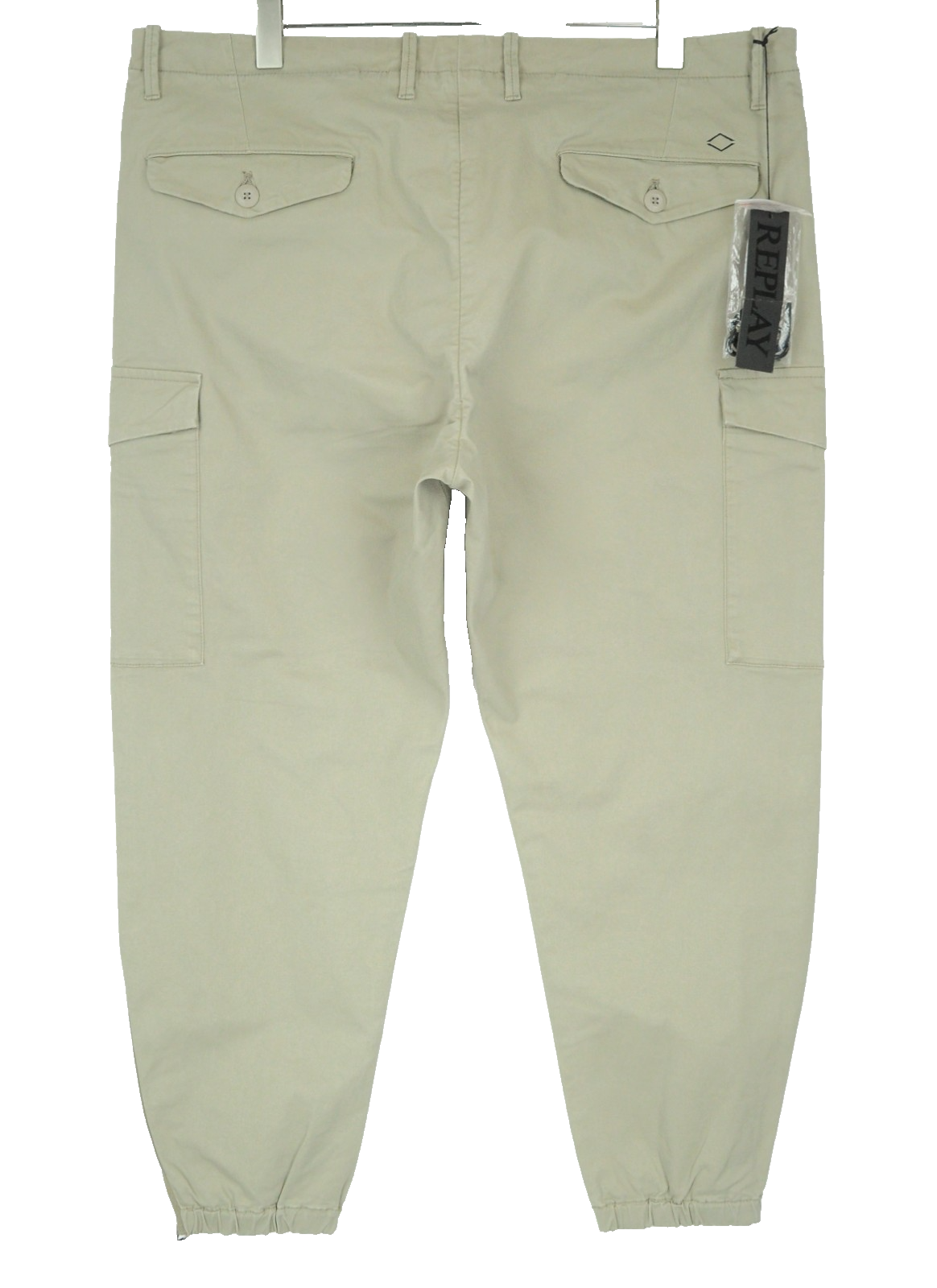 REPLAY Men Trousers 38 Sand Brown Khaki Cotton Stretch Multi Pocket Cargo RRP139