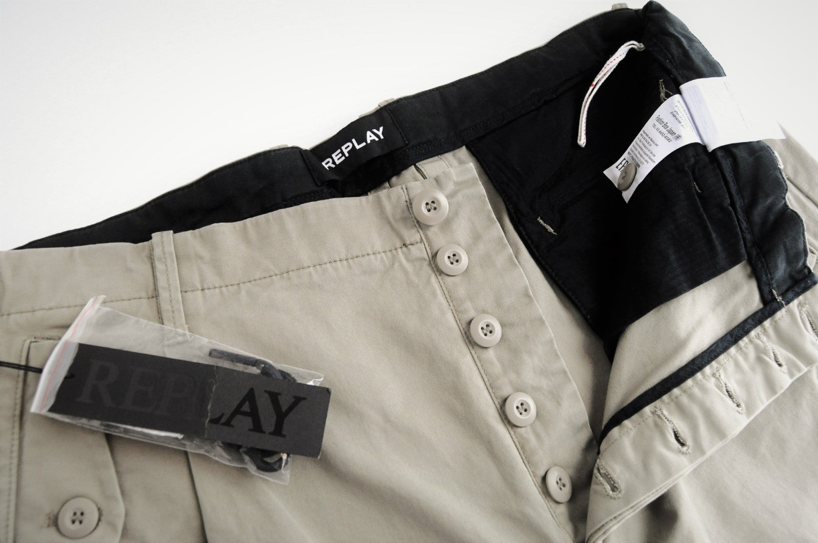 REPLAY Men Trousers 38 Sand Brown Khaki Cotton Stretch Multi Pocket Cargo RRP139