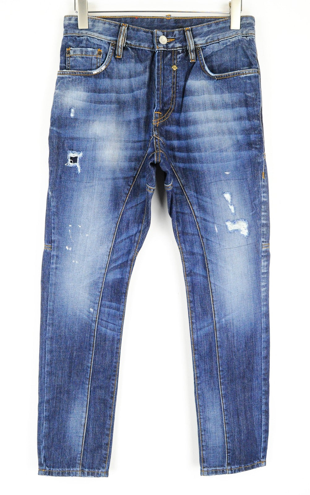 TAKESHY KUROSAWA Men Jeans W30 Blue Pure Cotton Washed Distressed 5-Pocket