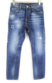 TAKESHY KUROSAWA Men Jeans W30 Blue Pure Cotton Washed Distressed 5-Pocket