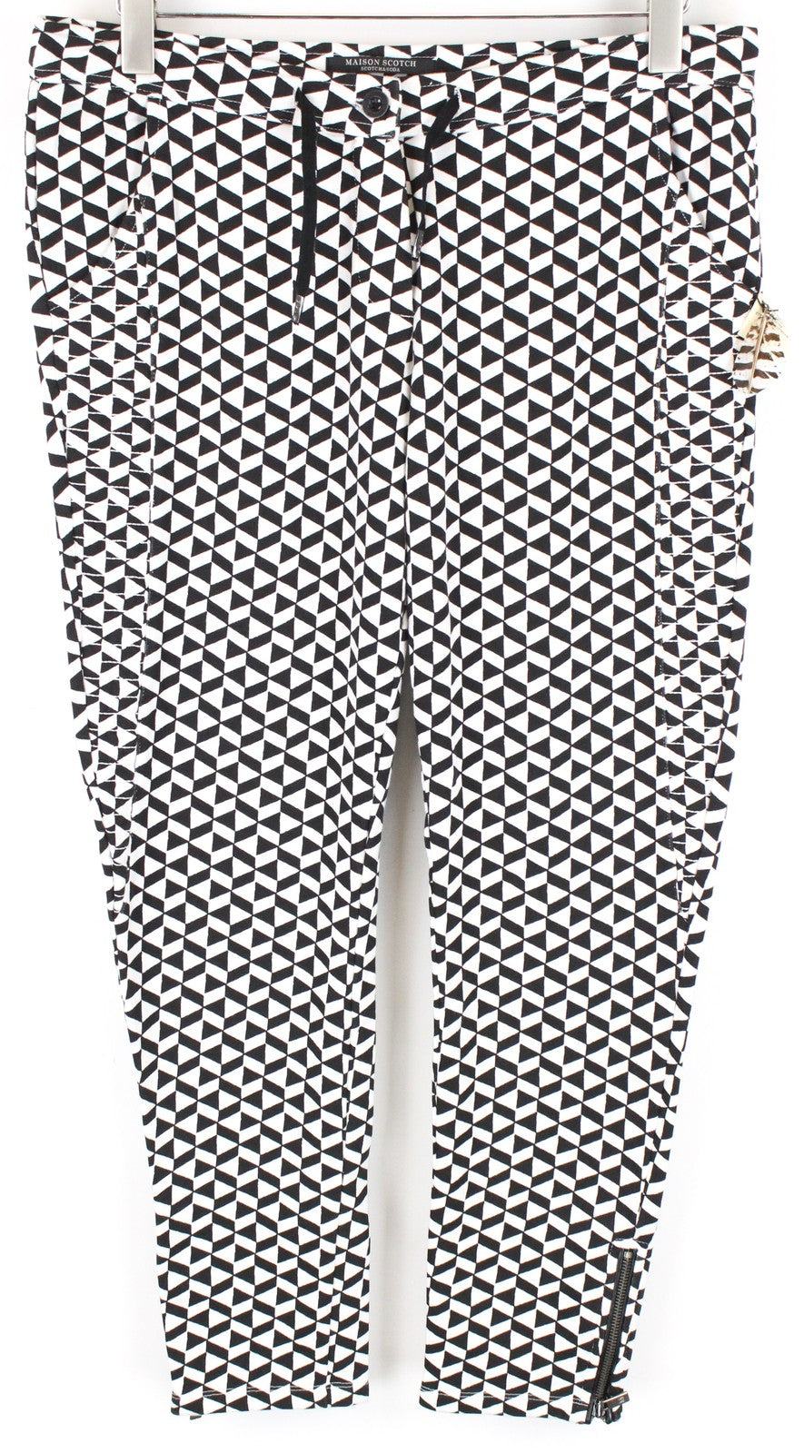 MAISON SCOTCH Women Trousers W33/L25 White Black Patterned Slim Fit Casual