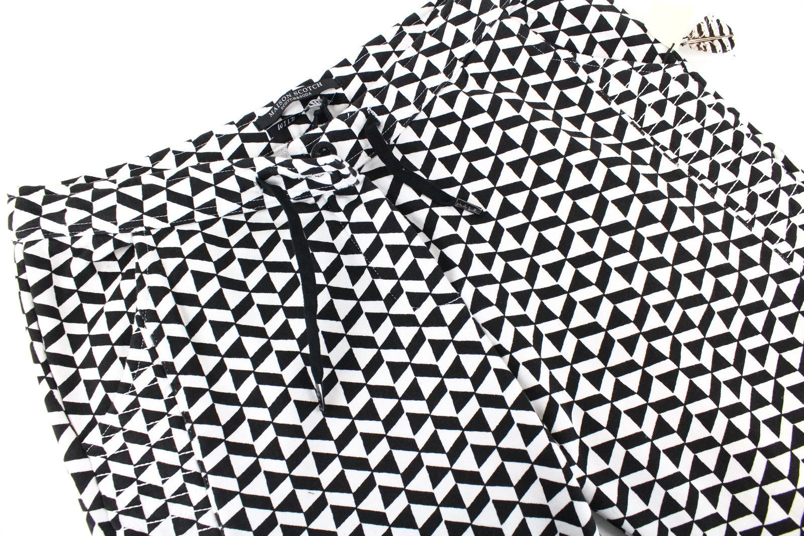 MAISON SCOTCH Women Trousers W33/L25 White Black Patterned Slim Fit Casual