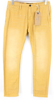 SCOTCH & SODA Theon Men Trousers W31/L32 Yellow Slim Tapered Fit Washed Cotton