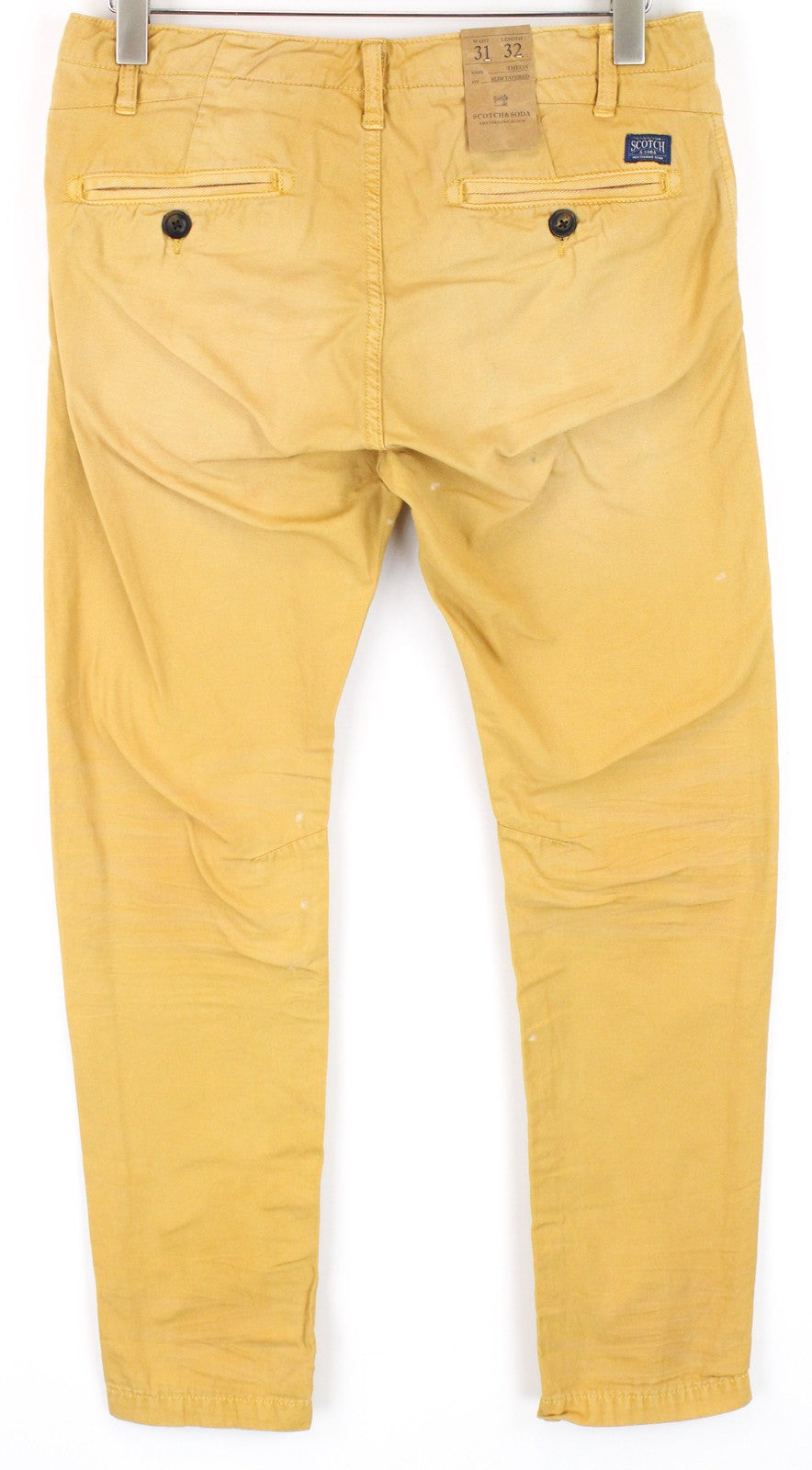SCOTCH & SODA Theon Men Trousers W31/L32 Yellow Slim Tapered Fit Washed Cotton