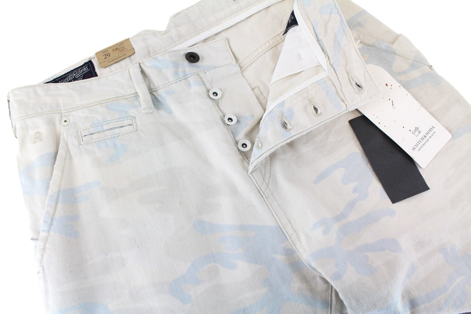 SCOTCH & SODA Stump Men Trousers W29 Grey Loose Taper Cotton Military Patterned