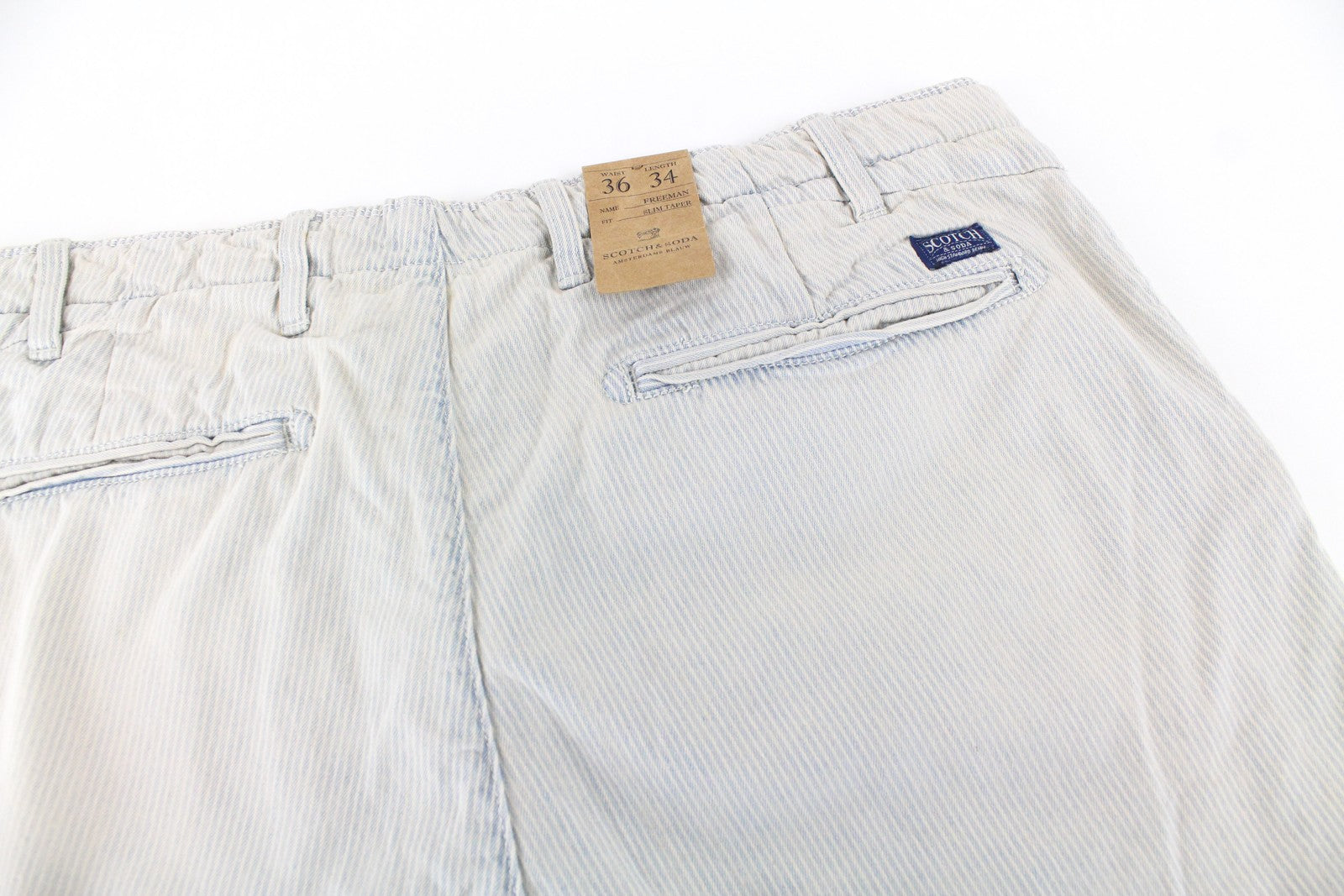 SCOTCH & SODA Freeman Men Trousers W36/L34 Blue Slim Tapered Cotton Striped