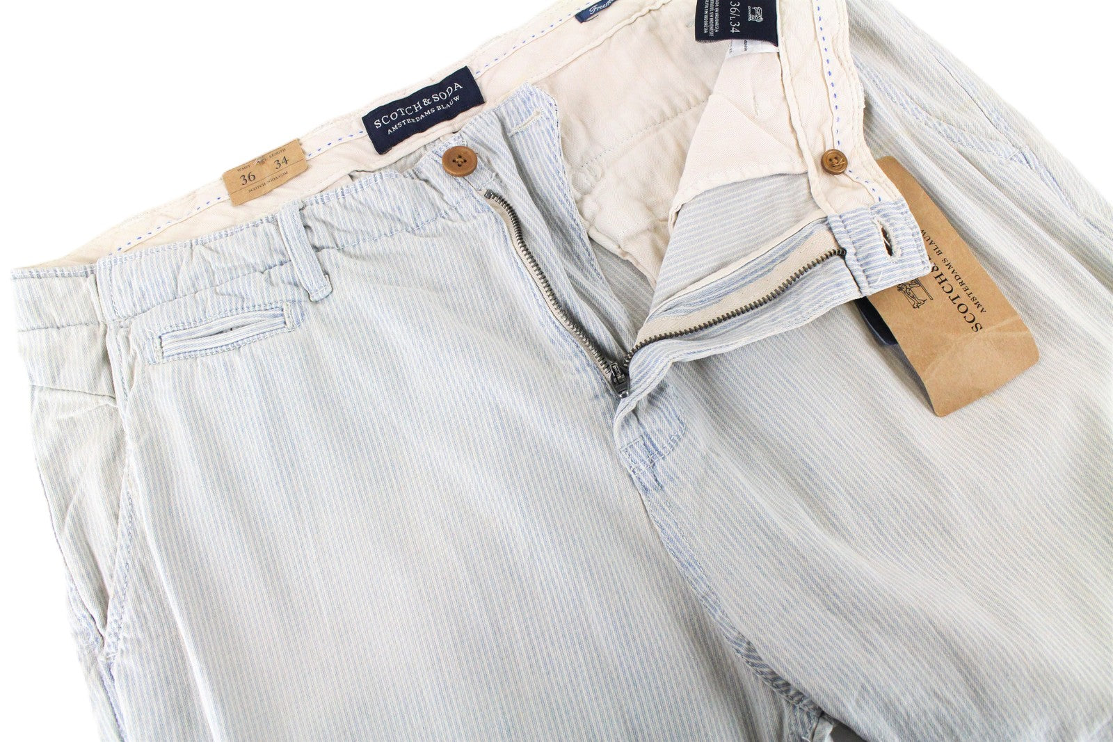 SCOTCH & SODA Freeman Men Trousers W36/L34 Blue Slim Tapered Cotton Striped