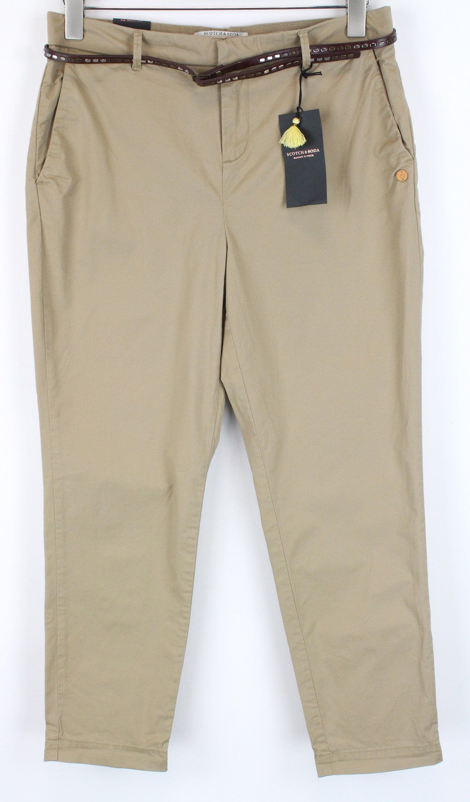 MAISON SCOTCH Women Trousers W27/L32 Belted Formal Brown Regular Chino