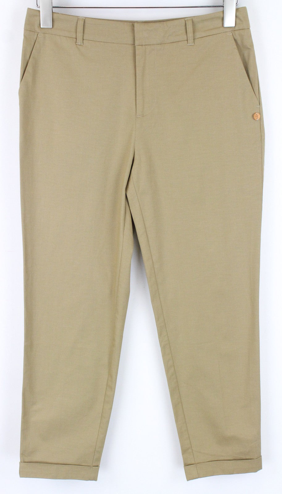 MAISON SCOTCH Women Trousers W30/L25 Slit Pocket Flat Front Brown Cropped