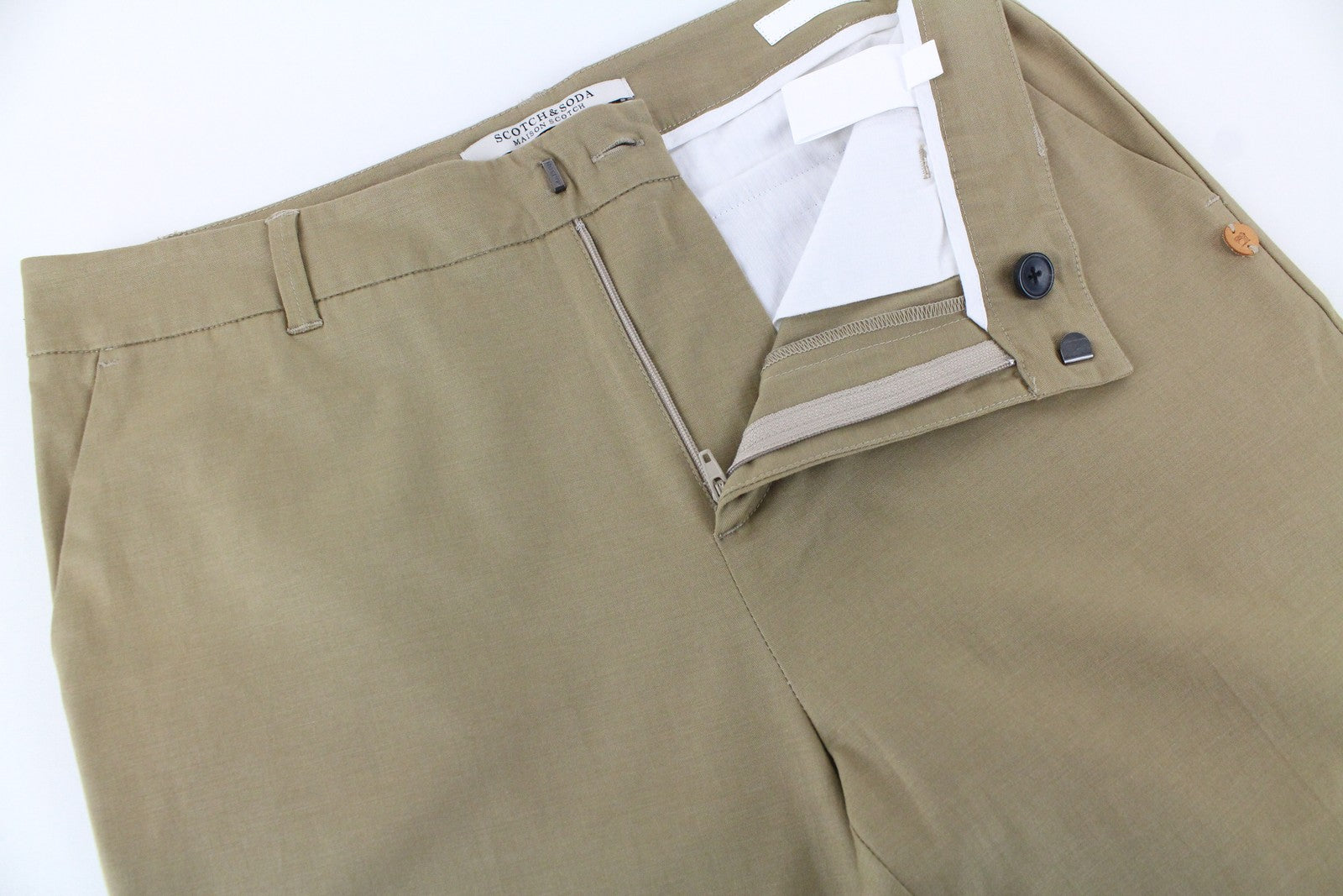 MAISON SCOTCH Women Trousers W30/L25 Slit Pocket Flat Front Brown Cropped