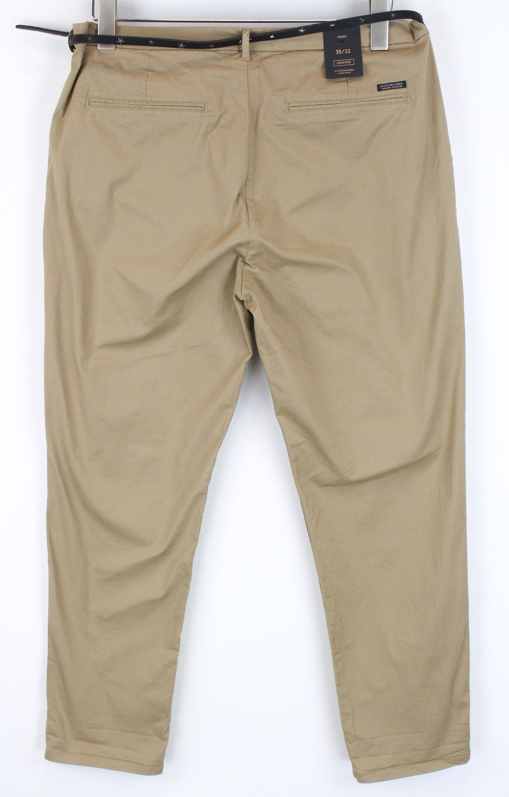 MAISON SCOTCH Women Trousers W30/L32 Belted Brown Cotton Stretch Cropped Chino