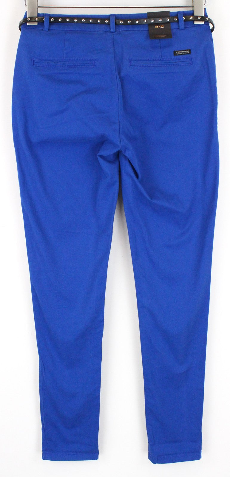 MAISON SCOTCH Women Trousers W24/L32 Blue Slim Fit Belted Cotton Stretch