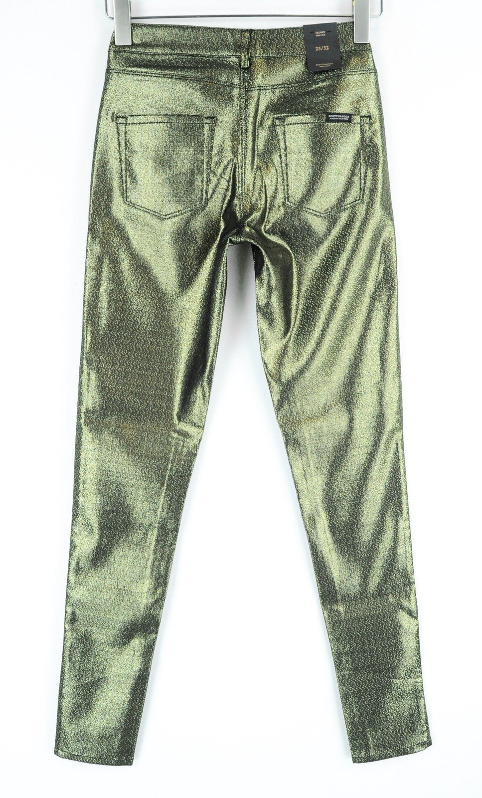 MAISON SCOTCH Women Trousers W25/L32 Gold Skinny Fit Shiny Thread Mid Rise