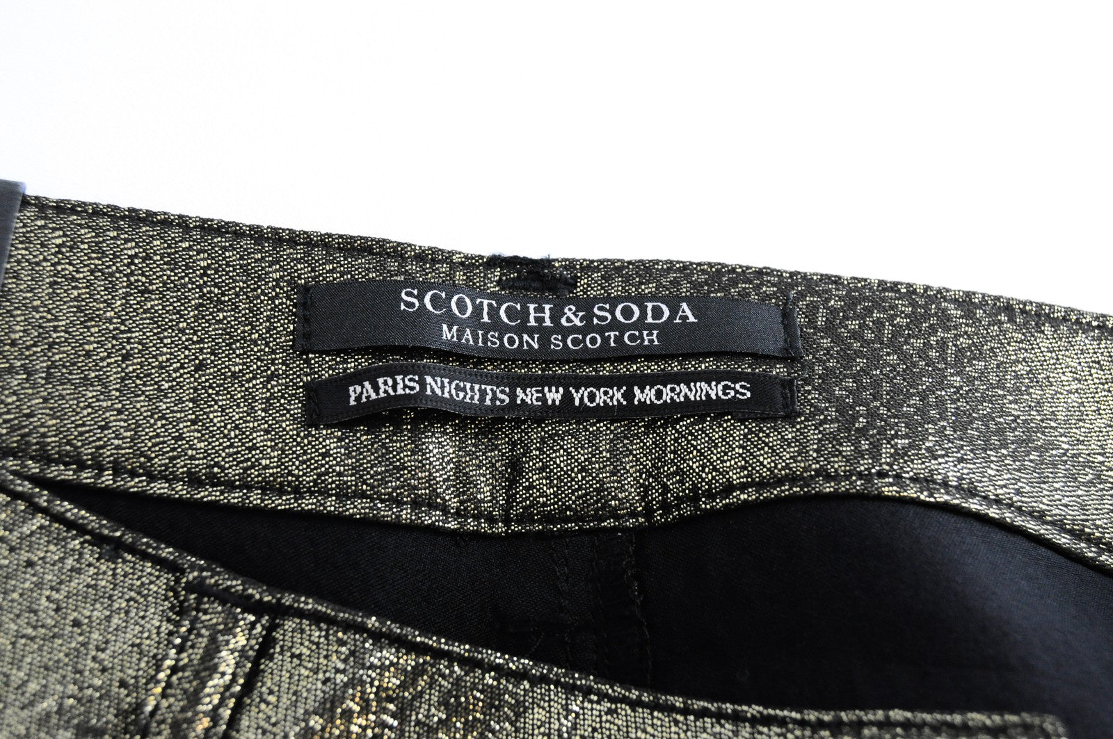 MAISON SCOTCH Women Trousers W25/L32 Gold Skinny Fit Shiny Thread Mid Rise