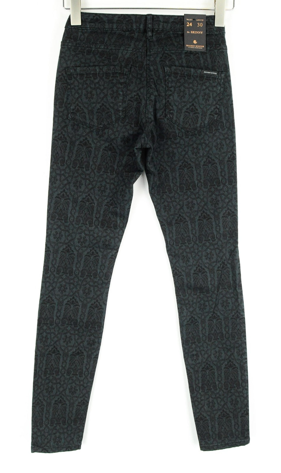 MAISON SCOTCH Women Trousers W24/L30 Green Skinny Fit Patterned Cotton Stretch