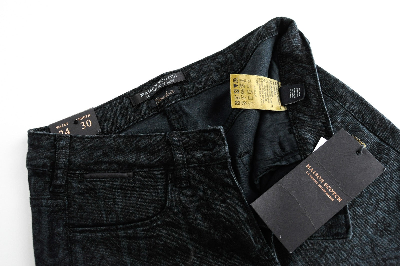 MAISON SCOTCH Women Trousers W24/L30 Green Skinny Fit Patterned Cotton Stretch