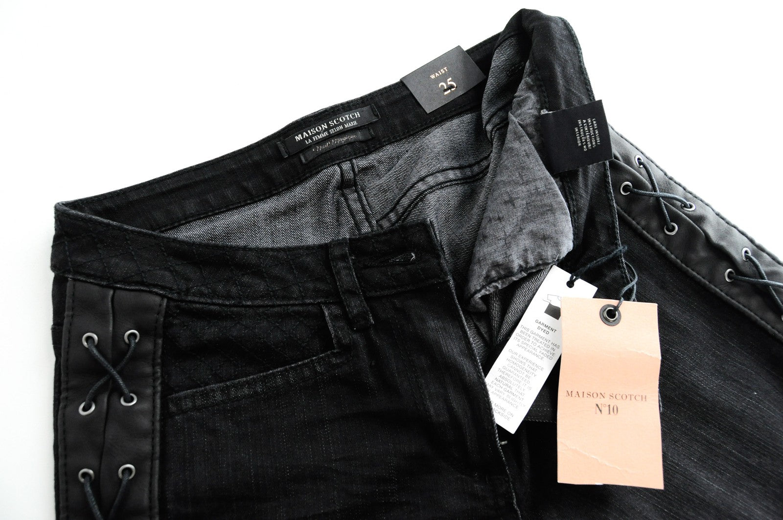 MAISON SCOTCH Women Jeans W25 Black Skinny Fit Cotton Stretch Laced Sides
