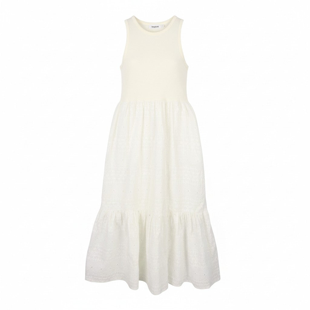 DESIGUAL Vest Lourdes Women Dress XL Off White Textured Sleeveless Midi