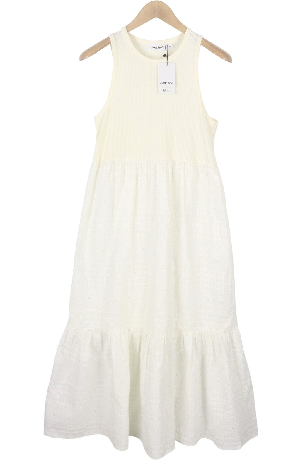 DESIGUAL Vest Lourdes Women Dress XL Off White Textured Sleeveless Midi