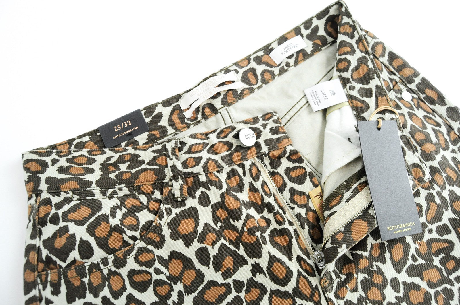 MAISON SCOTCH Bandit Women Jeans W25/L32 Brown Animal Pattern Cotton Slim Taper