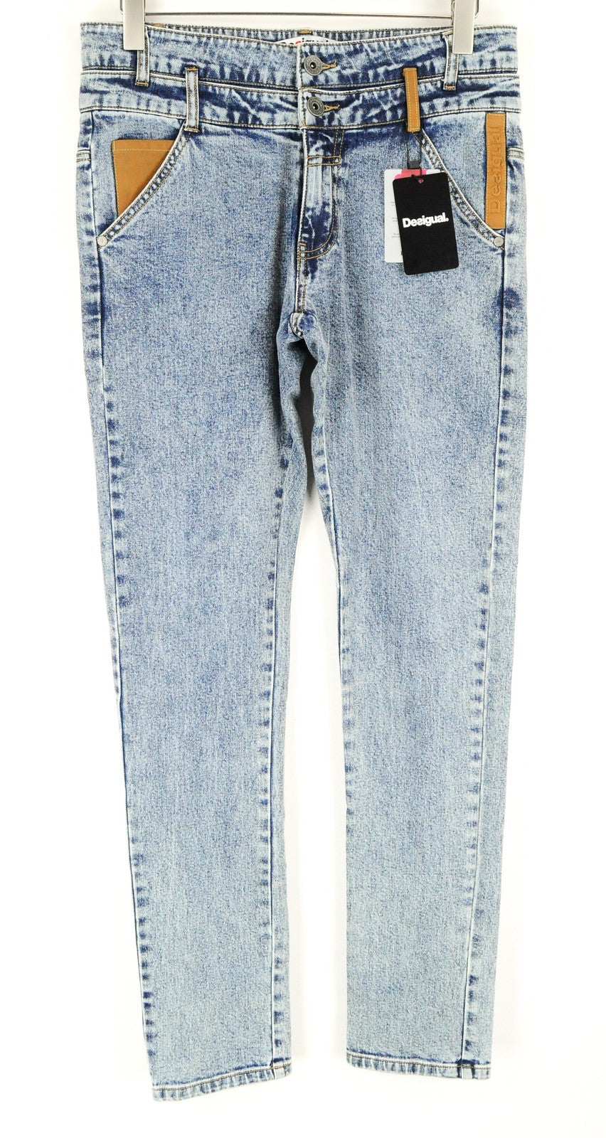 DESIGUAL Coll Men Jeans W30 Slim Fit Washed Cotton Stretch Blue Denim_