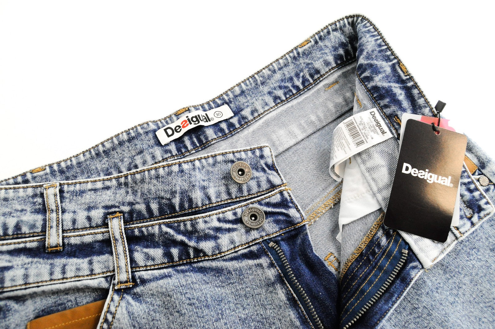 DESIGUAL Coll Men Jeans W30 Slim Fit Washed Cotton Stretch Blue Denim_