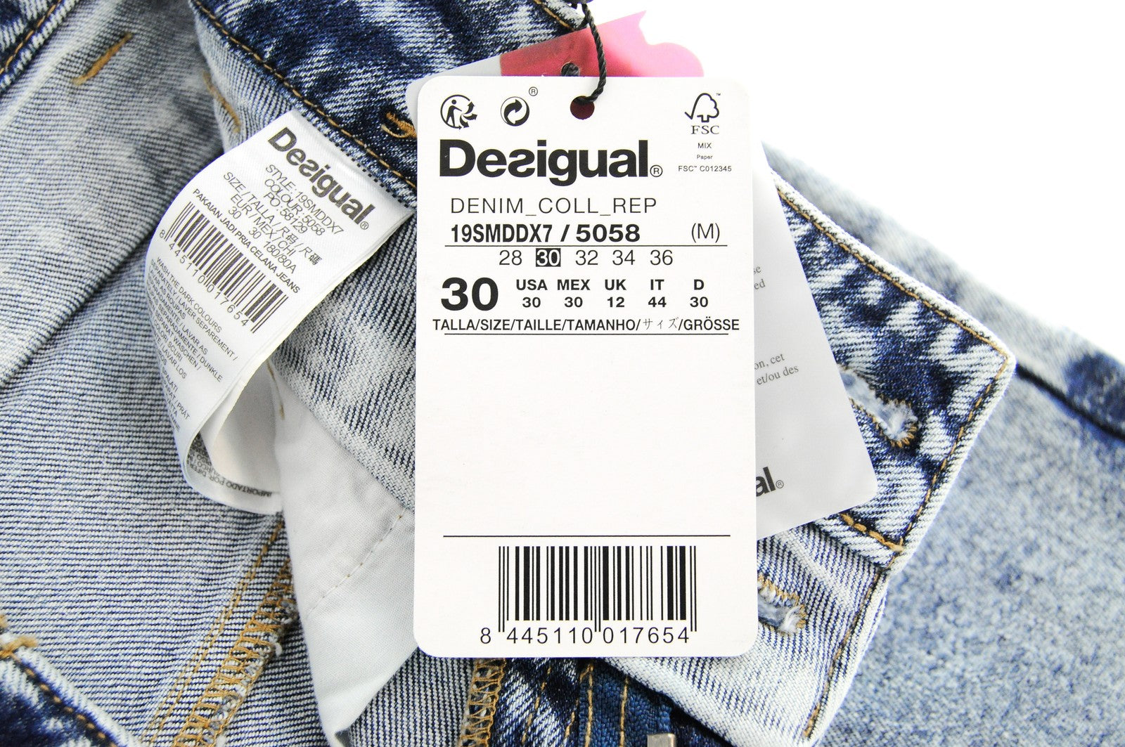 DESIGUAL Coll Men Jeans W30 Slim Fit Washed Cotton Stretch Blue Denim_