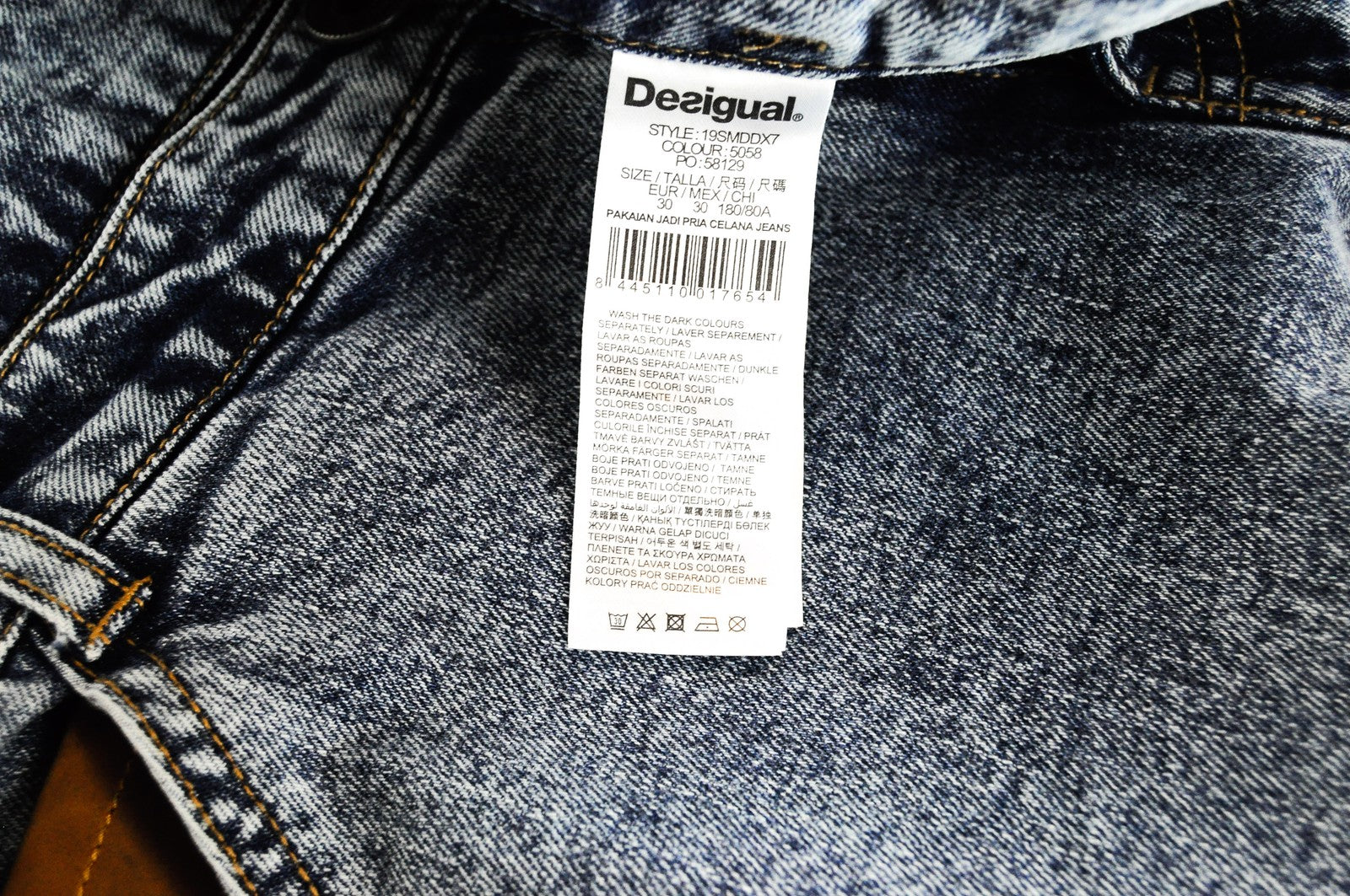 DESIGUAL Coll Men Jeans W30 Slim Fit Washed Cotton Stretch Blue Denim_